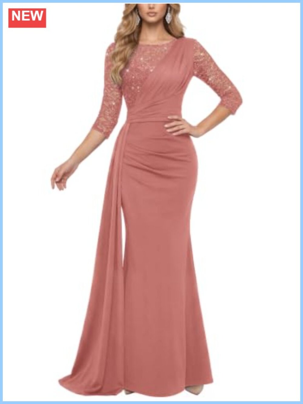 Sequin Lace Satin Formal Evening Maxi Dress Mermaid Hem Slim Fit Gown